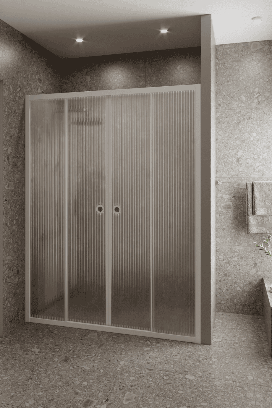 Alcove shower screen Hietakari Forma 464, white frame, reeded glass Alcove shower screen Hietakari Forma 464, white frame, reeded glass