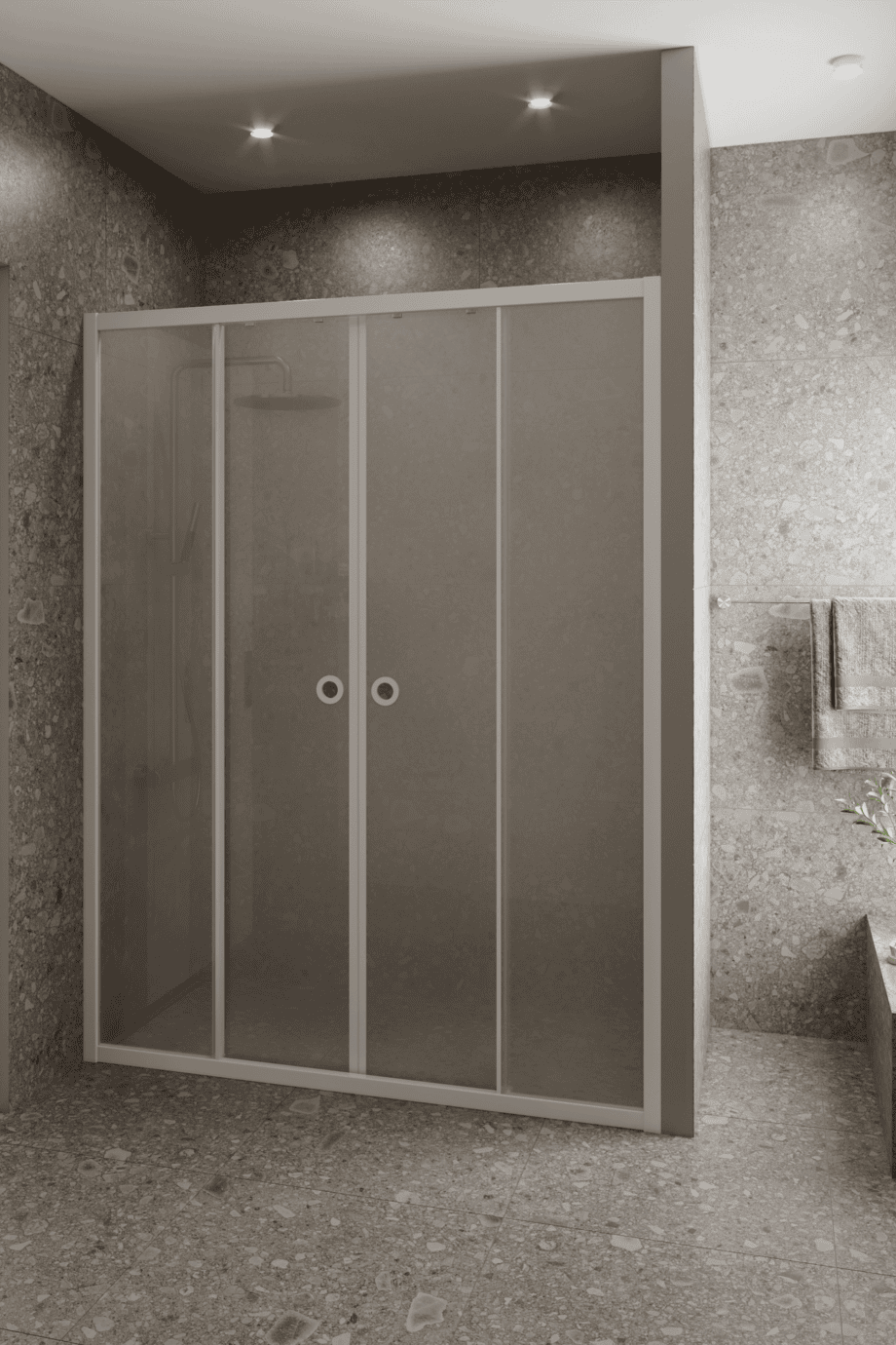Alcove shower screen Hietakari Forma 464, white frame, satin frosted glass Alcove shower screen Hietakari Forma 464, white frame, satin frosted glass