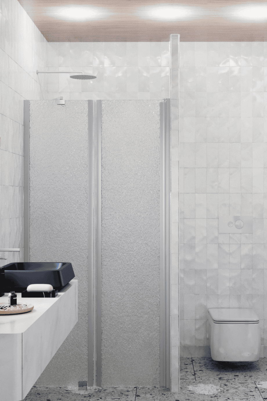 Alcove shower screen Hietakari Infinia 237, aluminium frame, Chinchilla patterned glass Alcove shower screen Hietakari Infinia 237, aluminium frame, Chinchilla patterned glass