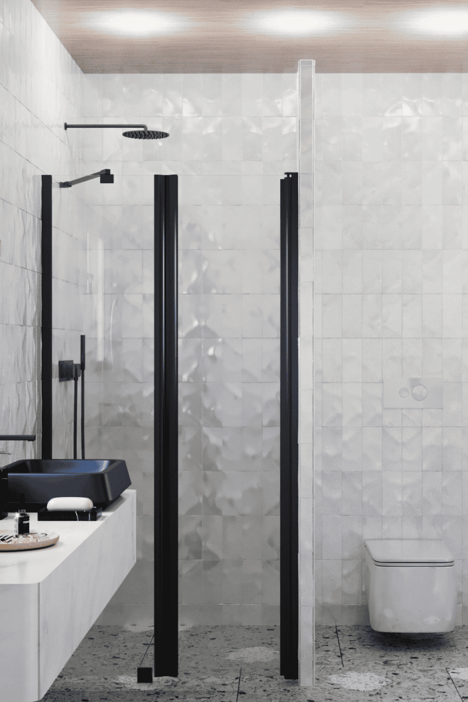 Alcove shower screen Hietakari Infinia 237, black frame, clear glass Alcove shower screen Hietakari Infinia 237, black frame, clear glass