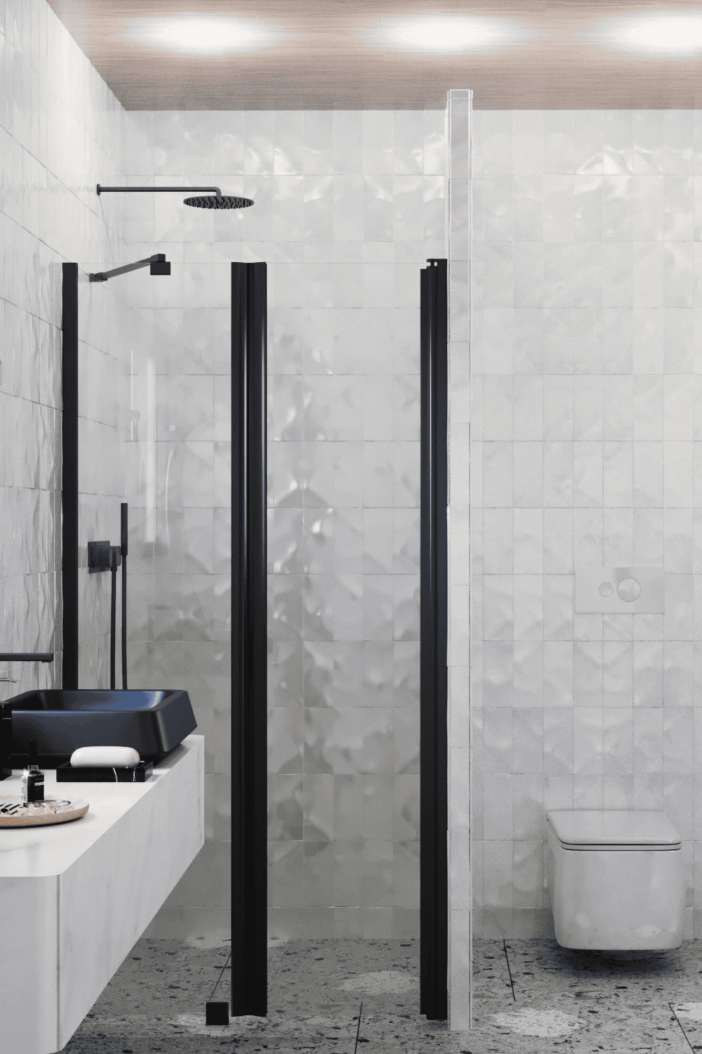 Alcove shower screen Hietakari Infinia 237, black frame, clear glass Alcove shower screen Hietakari Infinia 237, black frame, clear glass