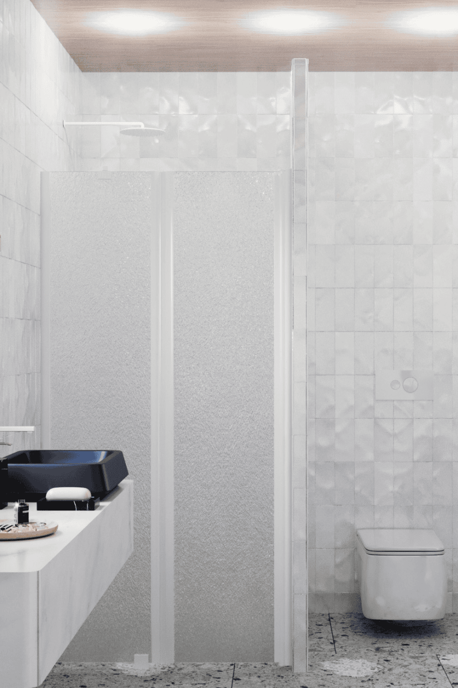 Alcove shower screen Hietakari Infinia 237, white frame, Chinchilla patterned glass Alcove shower screen Hietakari Infinia 237, white frame, Chinchilla patterned glass