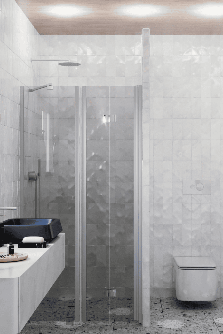 Alcove shower screen Hietakari Infinia 238, aluminium frame, grey tinted glass