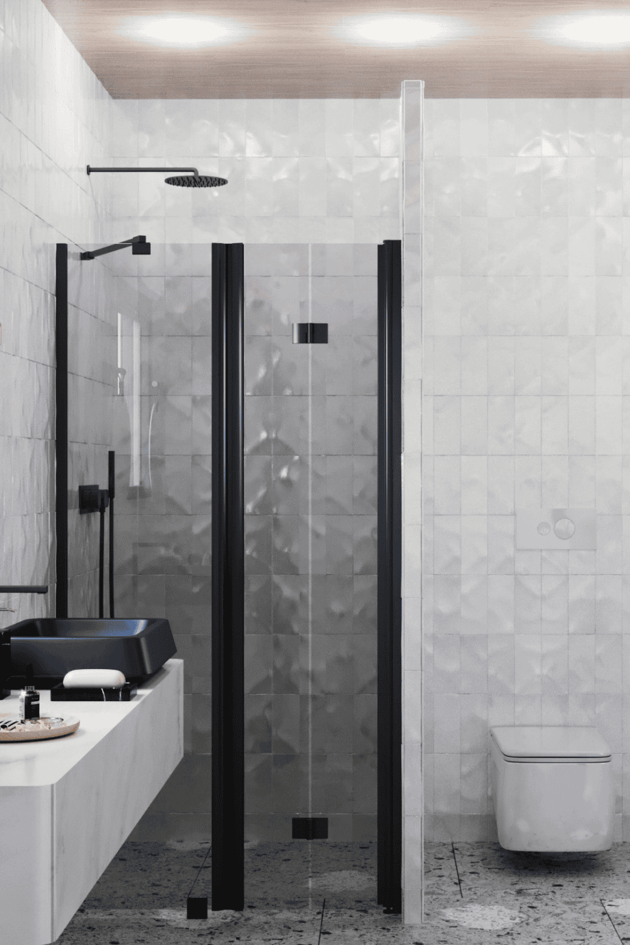 Alcove shower screen Hietakari Infinia 238, black frame, grey tinted glass