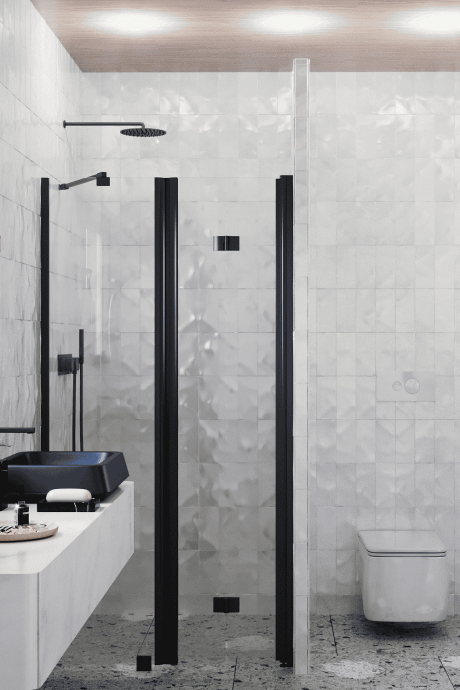 Alcove shower screen Hietakari Infinia 238, black frame, clear glass