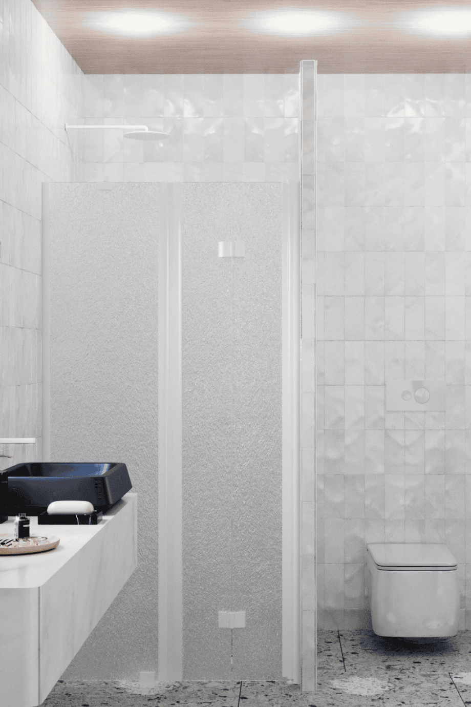 Alcove shower screen Hietakari Infinia 238, white frame, Chinchilla patterned glass