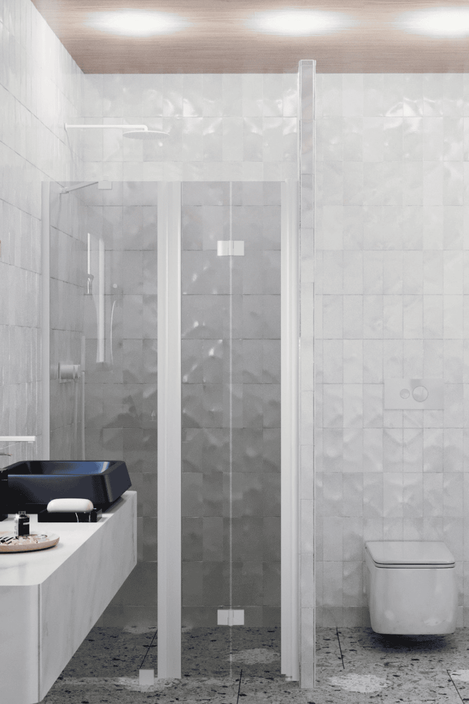 Alcove shower screen Hietakari Infinia 238, white frame, grey tinted glass