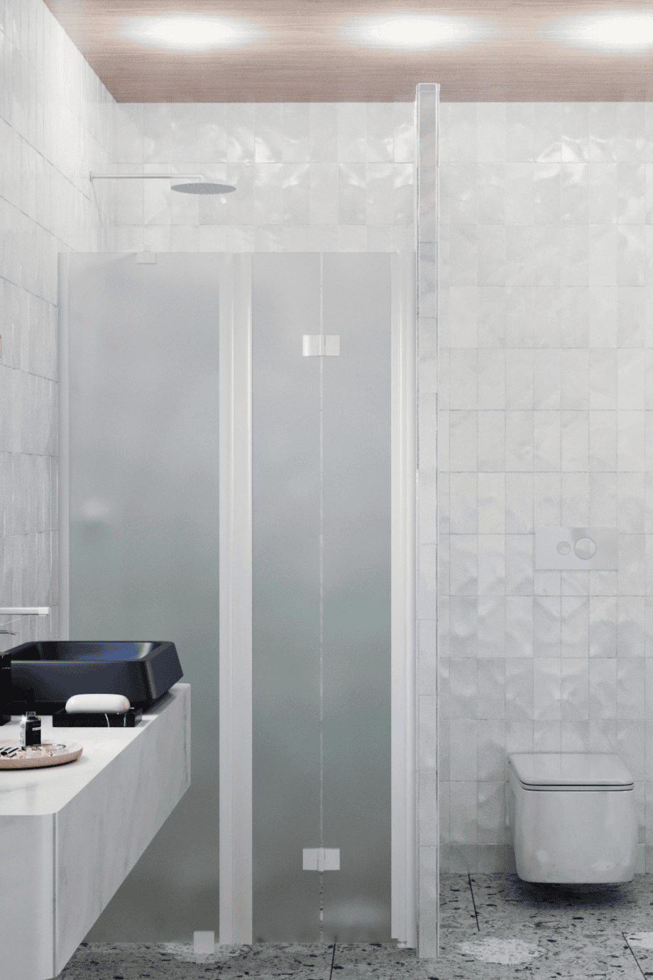 Alcove shower screen Hietakari Infinia 238, white frame, satin frosted glass