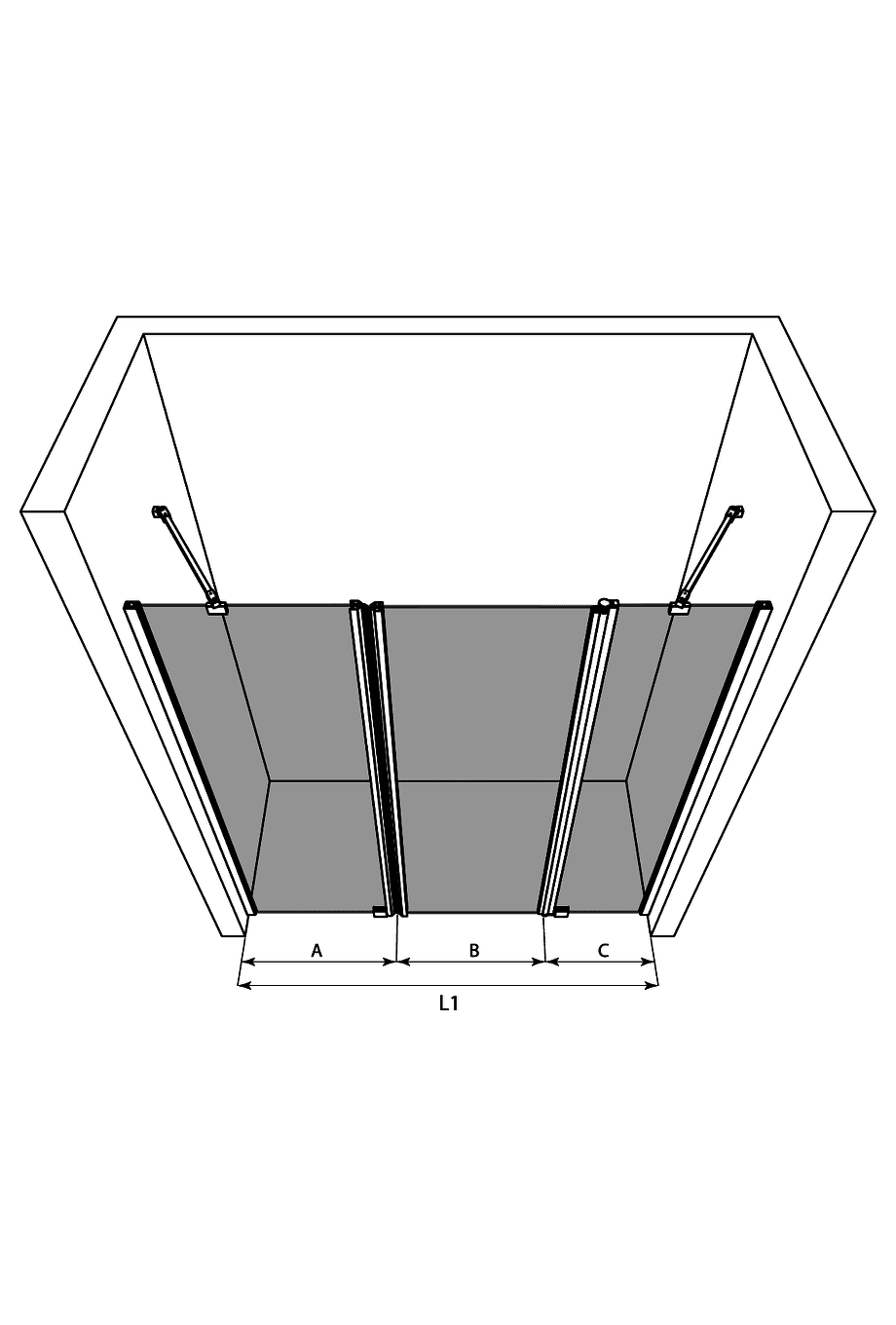 Alcove shower screen Hietakari Infinia 239 – 3D drawing Alcove shower screen Hietakari Infinia 239 – 3D drawing