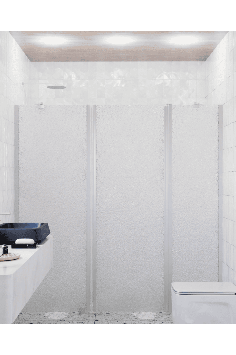 Alcove shower screen Hietakari Infinia 239, aluminium frame, Chinchilla patterned glass Alcove shower screen Hietakari Infinia 239, aluminium frame, Chinchilla patterned glass