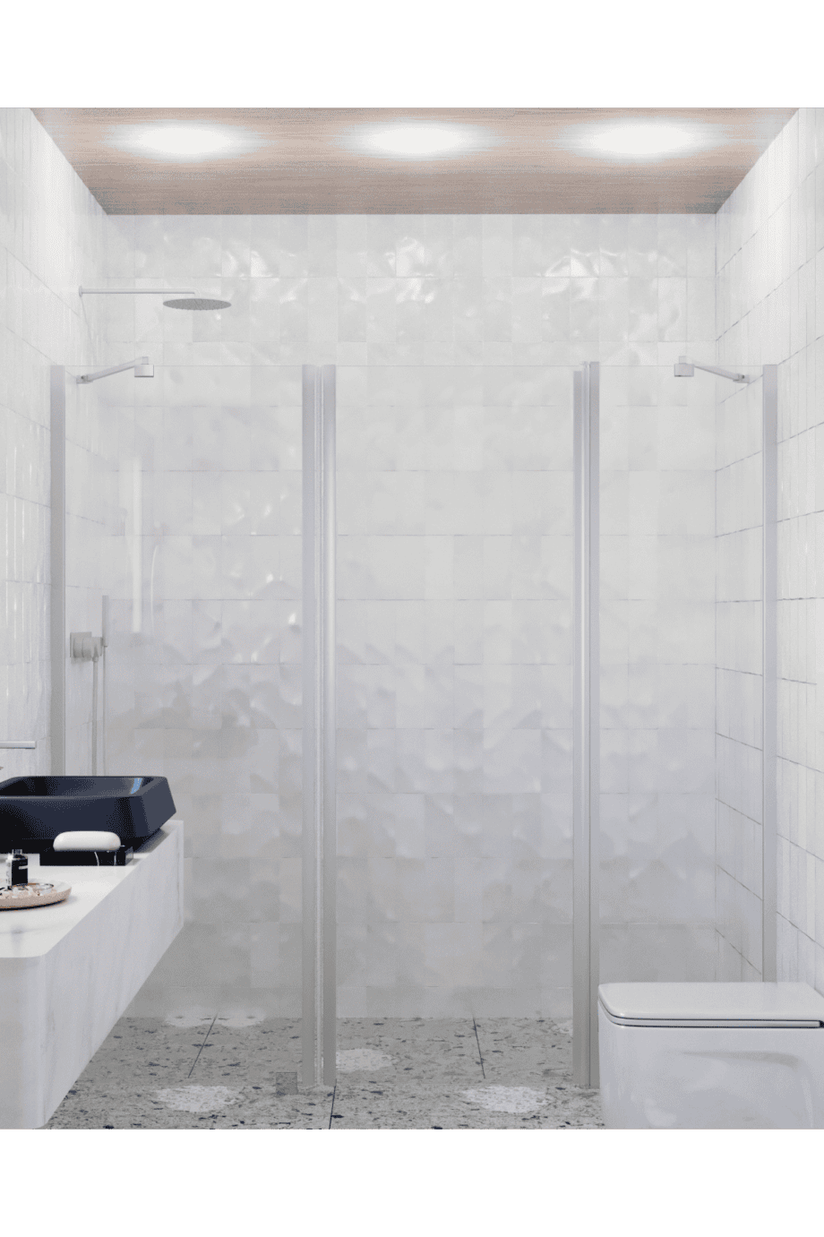 Alcove shower screen Hietakari Infinia 239, aluminium frame, clear glass Alcove shower screen Hietakari Infinia 239, fixed wall + hinged door with fixed part – 4
