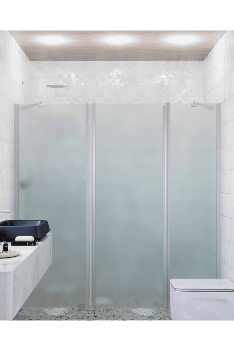 Alcove shower screen Hietakari Infinia 239, aluminium frame, satin frosted glass Alcove shower screen Hietakari Infinia 239, aluminium frame, satin frosted glass