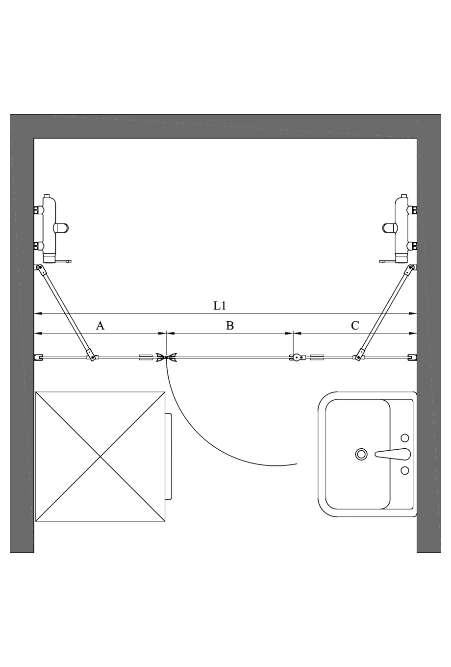 Alcove shower screen Hietakari Infinia 239, fixed wall + hinged door with fixed part – 2