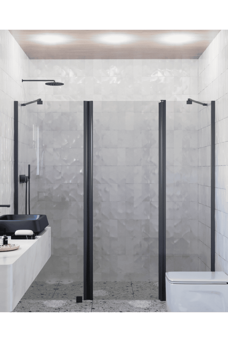 Alcove shower screen Hietakari Infinia 239, black frame, grey tinted glass Alcove shower screen Hietakari Infinia 239, black frame, grey tinted glass