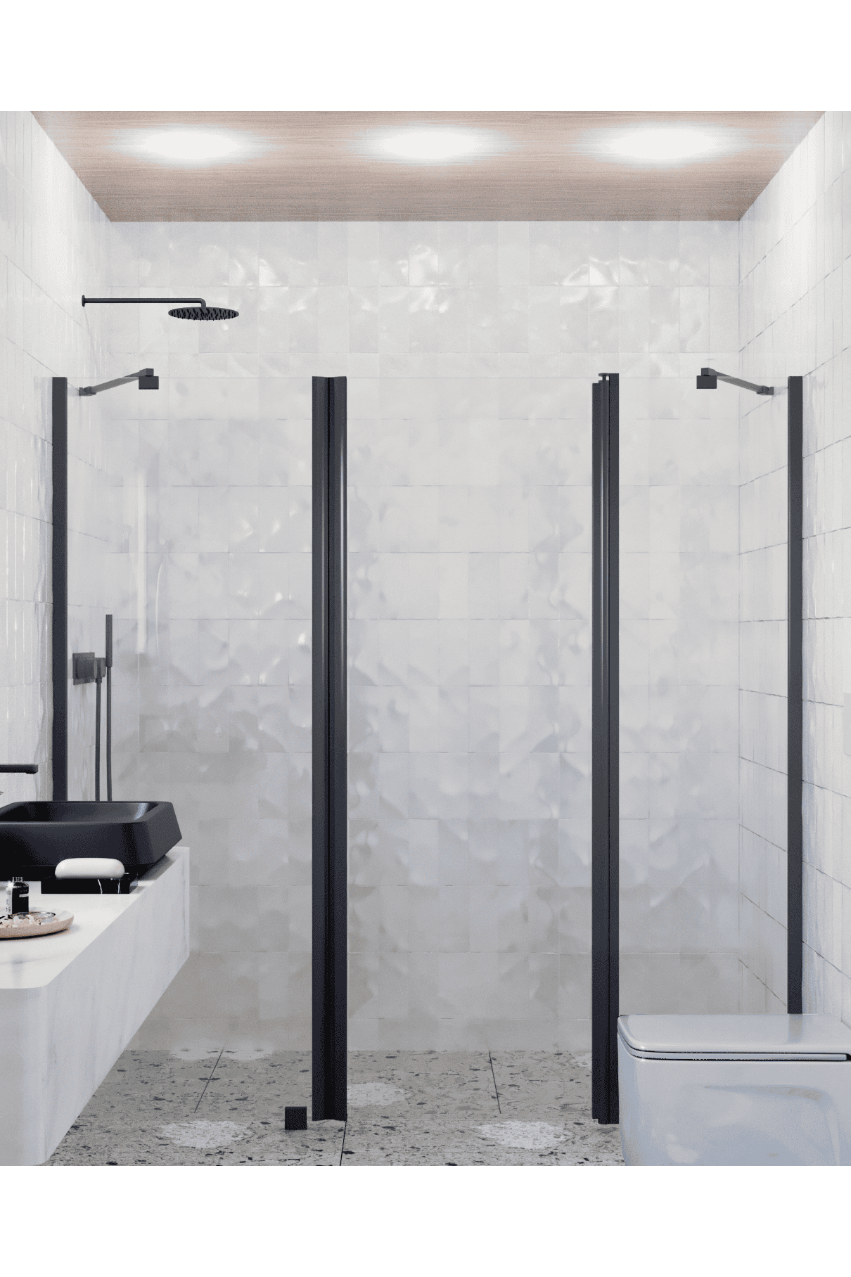 Alcove shower screen Hietakari Infinia 239, fixed wall + hinged door with fixed part – 5
