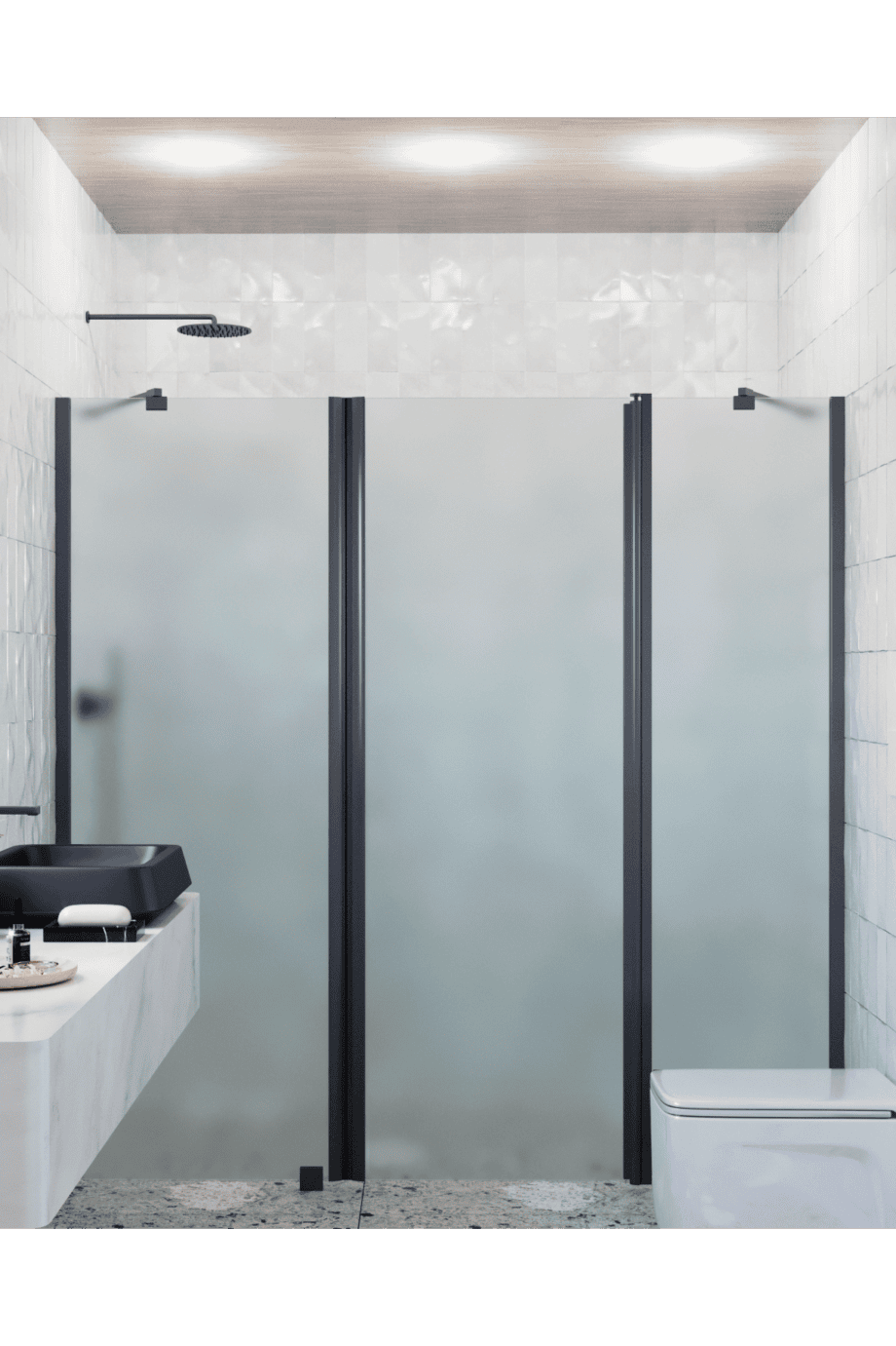 Alcove shower screen Hietakari Infinia 239, black frame, satin frosted glass Alcove shower screen Hietakari Infinia 239, black frame, satin frosted glass
