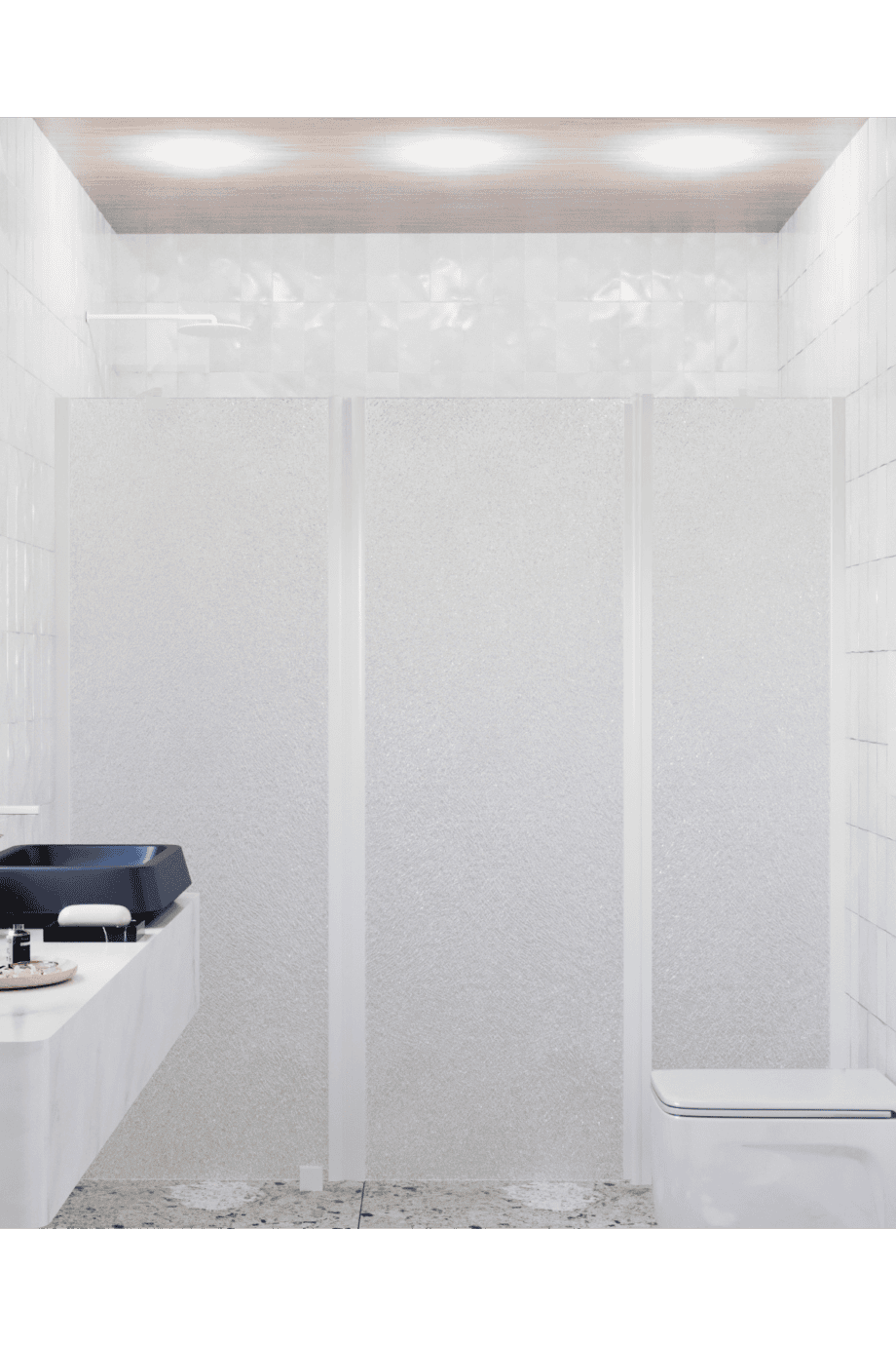 Alcove shower screen Hietakari Infinia 239, white frame, Chinchilla patterned glass Alcove shower screen Hietakari Infinia 239, white frame, Chinchilla patterned glass