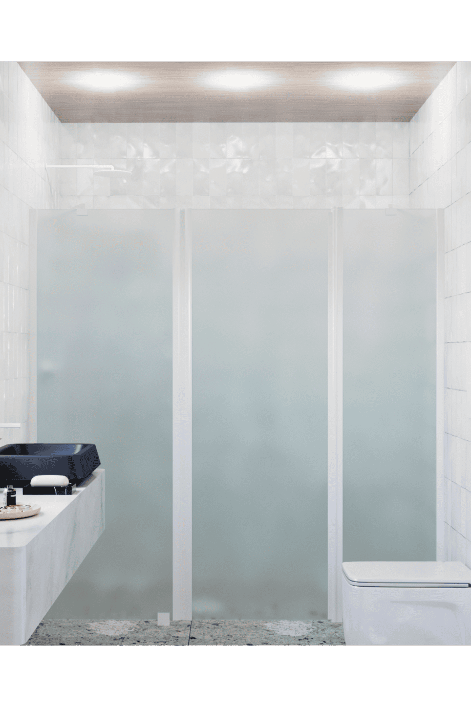 Alcove shower screen Hietakari Infinia 239, white frame, satin frosted glass Alcove shower screen Hietakari Infinia 239, white frame, satin frosted glass