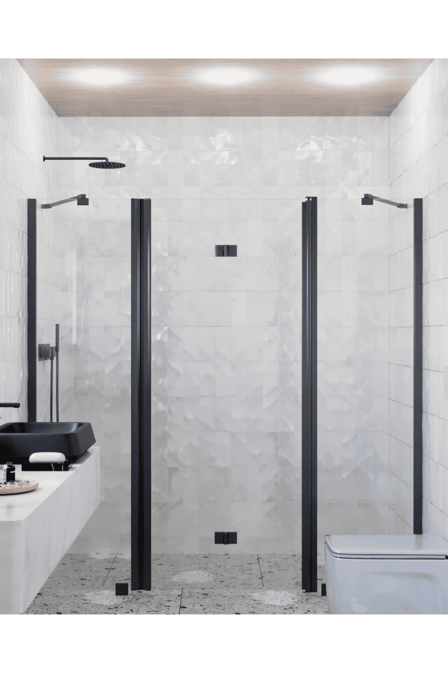 Alcove shower screen Hietakari Infinia 240, black frame, clear glass Alcove shower screen Hietakari Infinia 240, fixed wall + folding door with fixed part – 5