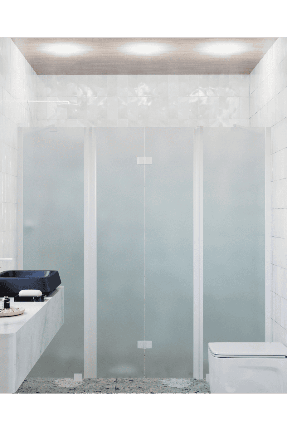 Alcove shower screen Hietakari Infinia 240, white frame, satin frosted glass Alcove shower screen Hietakari Infinia 240, white frame, satin frosted glass