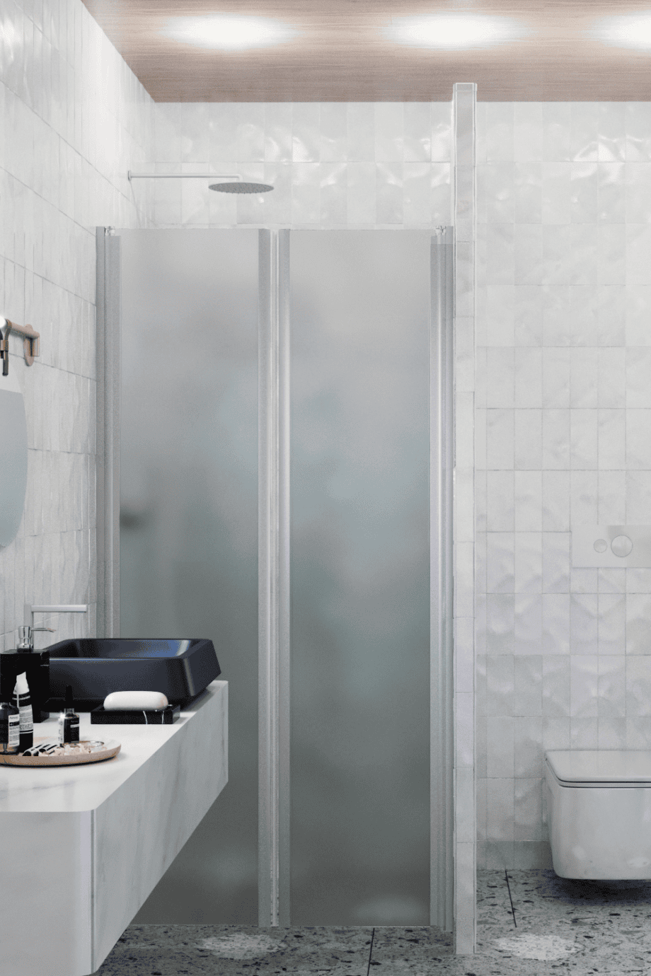 Alcove shower screen Hietakari Infinia 241, aluminium frame, satin frosted glass Alcove shower screen Hietakari Infinia 241, aluminium frame, satin frosted glass
