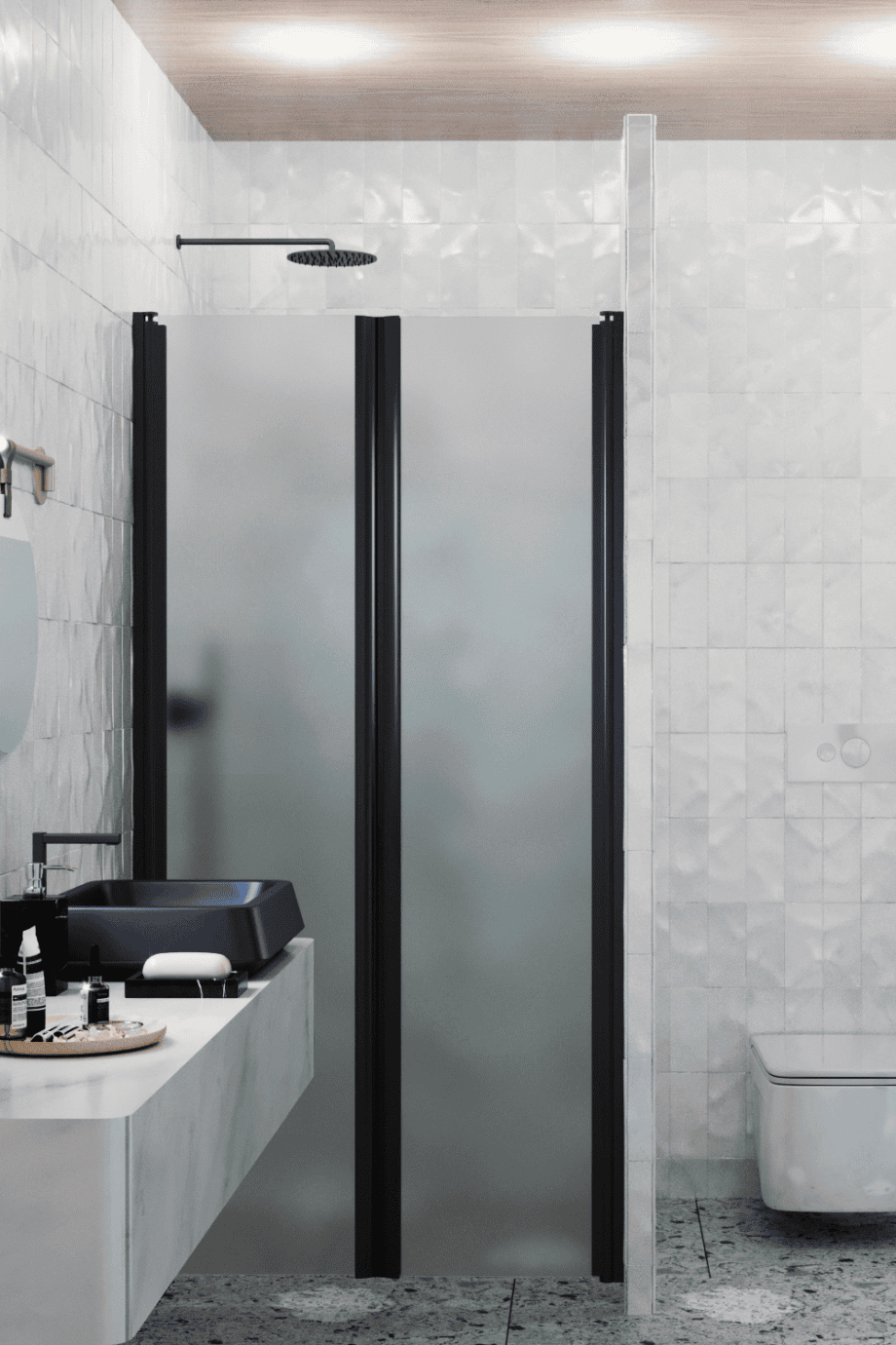 Alcove shower screen Hietakari Infinia 241, black frame, satin frosted glass Alcove shower screen Hietakari Infinia 241, black frame, satin frosted glass
