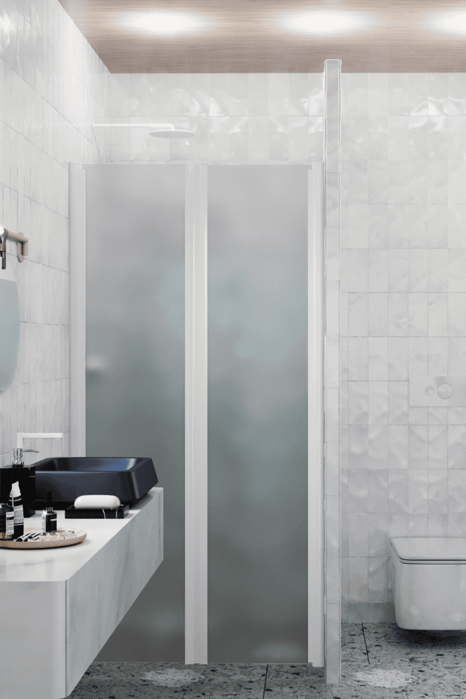 Alcove shower screen Hietakari Infinia 241, white frame, satin frosted glass Alcove shower screen Hietakari Infinia 241, white frame, satin frosted glass