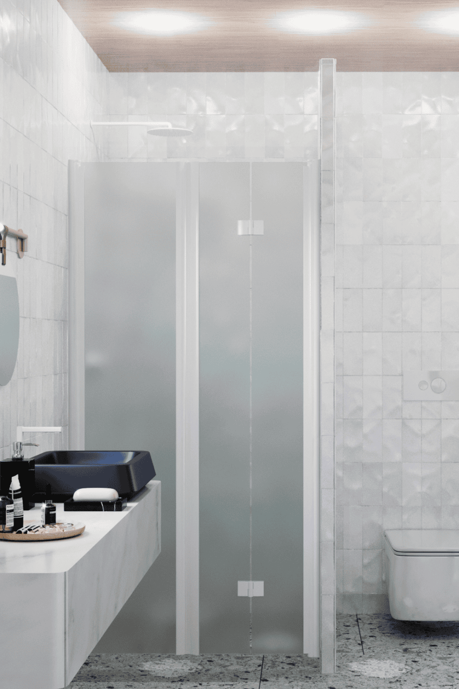 Alcove shower screen Hietakari Infinia 242, white frame, satin frosted glass Alcove shower screen Hietakari Infinia 242, white frame, satin frosted glass