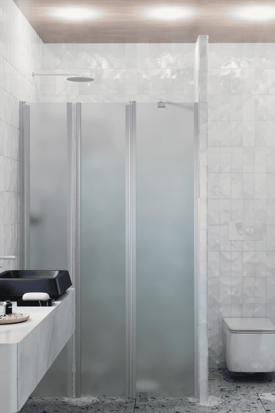 Alcove shower screen Hietakari Infinia 243, aluminium frame, satin frosted glass Alcove shower screen Hietakari Infinia 243, aluminium frame, satin frosted glass