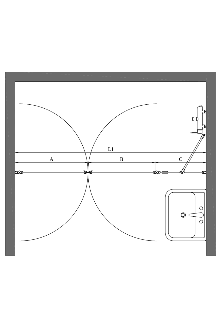 Alcove shower screen Hietakari Infinia 243, hinged door + hinged door with fixed part – 2