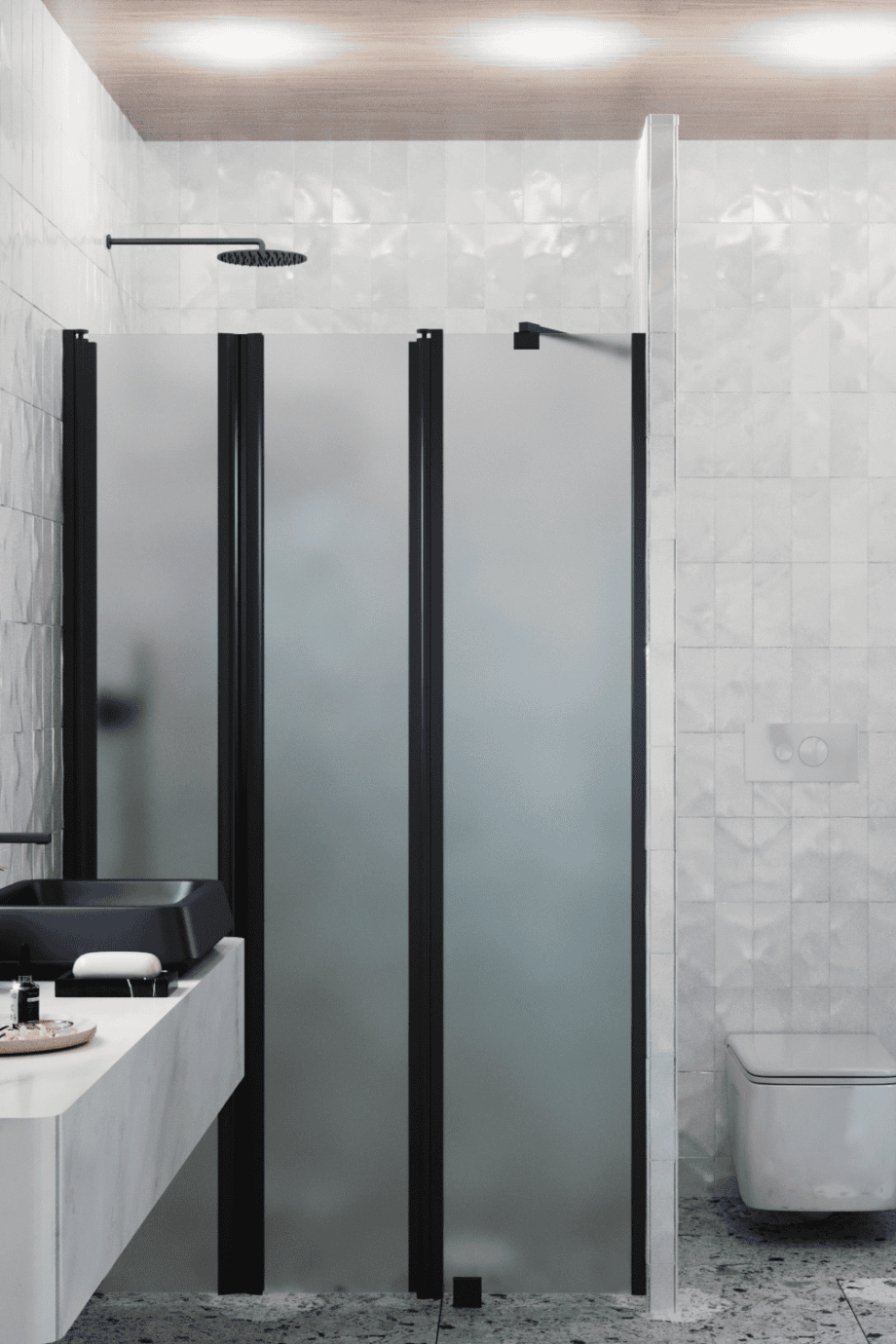 Alcove shower screen Hietakari Infinia 243, black frame, satin frosted glass Alcove shower screen Hietakari Infinia 243, black frame, satin frosted glass