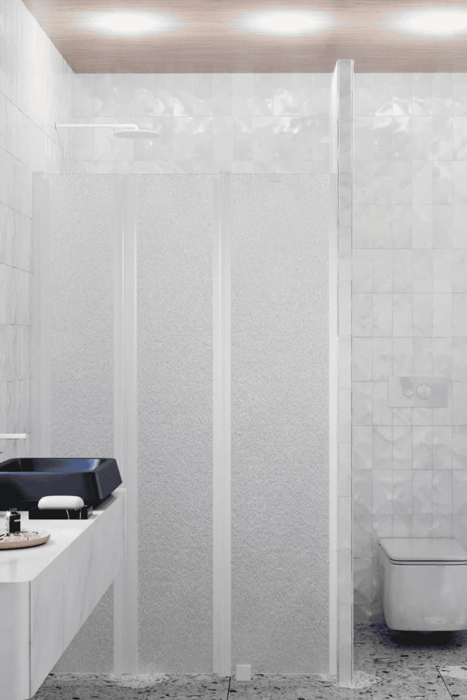 Alcove shower screen Hietakari Infinia 243, white frame, Chinchilla patterned glass Alcove shower screen Hietakari Infinia 243, white frame, Chinchilla patterned glass