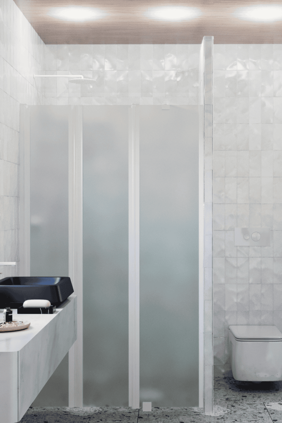 Alcove shower screen Hietakari Infinia 243, white frame, satin frosted glass Alcove shower screen Hietakari Infinia 243, white frame, satin frosted glass
