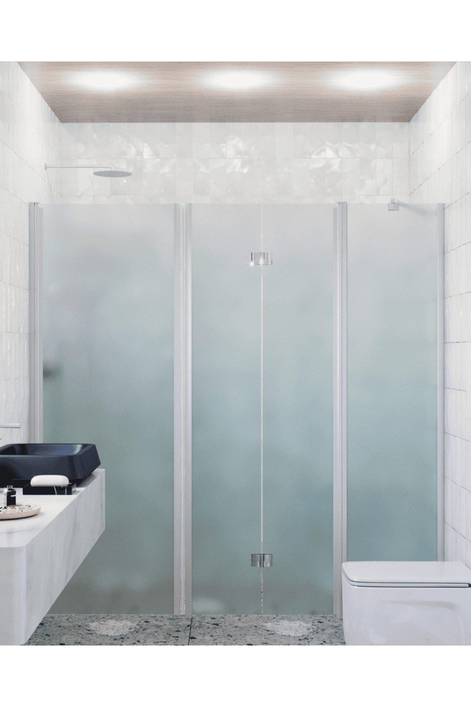 Alcove shower screen Hietakari Infinia 244, aluminium frame, satin frosted glass Alcove shower screen Hietakari Infinia 244, aluminium frame, satin frosted glass