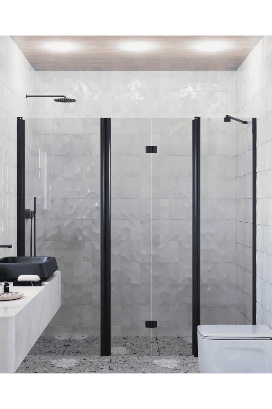 Alcove shower screen Hietakari Infinia 244, black frame, grey tinted glass Alcove shower screen Hietakari Infinia 244, black frame, grey tinted glass