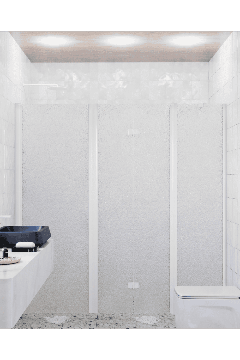 Alcove shower screen Hietakari Infinia 244, white frame, Chinchilla patterned glass Alcove shower screen Hietakari Infinia 244, white frame, Chinchilla patterned glass