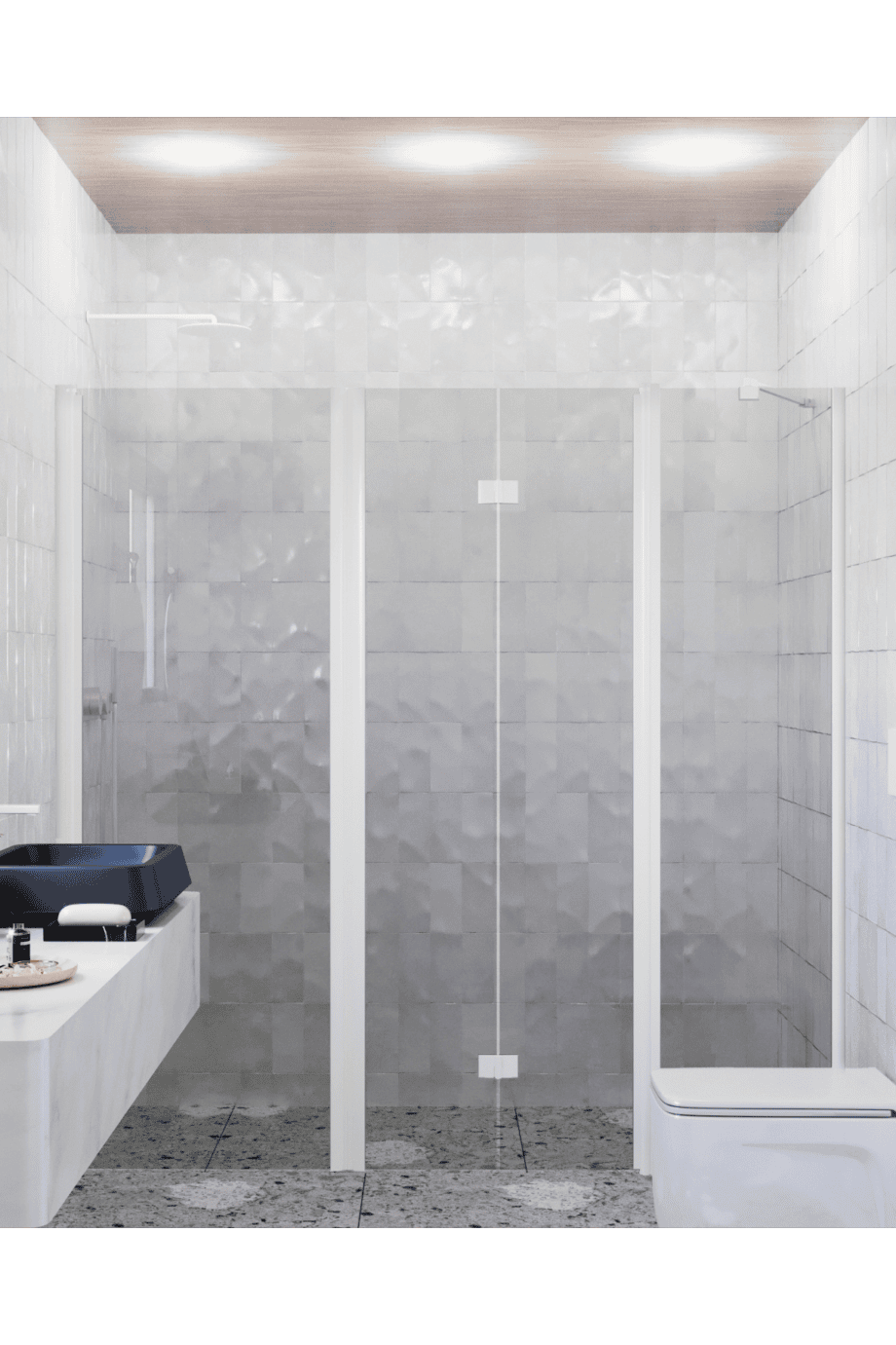Alcove shower screen Hietakari Infinia 244, white frame, grey tinted glass Alcove shower screen Hietakari Infinia 244, white frame, grey tinted glass