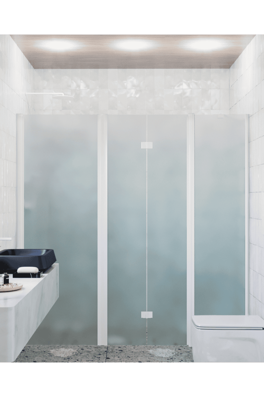 Alcove shower screen Hietakari Infinia 244, white frame, satin frosted glass Alcove shower screen Hietakari Infinia 244, white frame, satin frosted glass