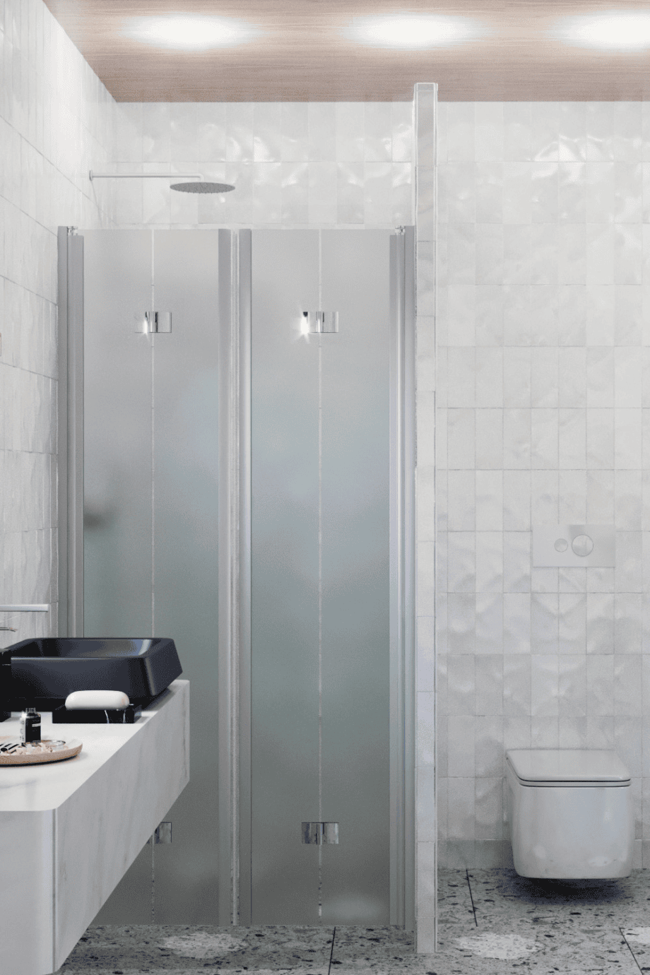 Alcove shower screen Hietakari Infinia 245, aluminium frame, satin frosted glass Alcove shower screen Hietakari Infinia 245, aluminium frame, satin frosted glass