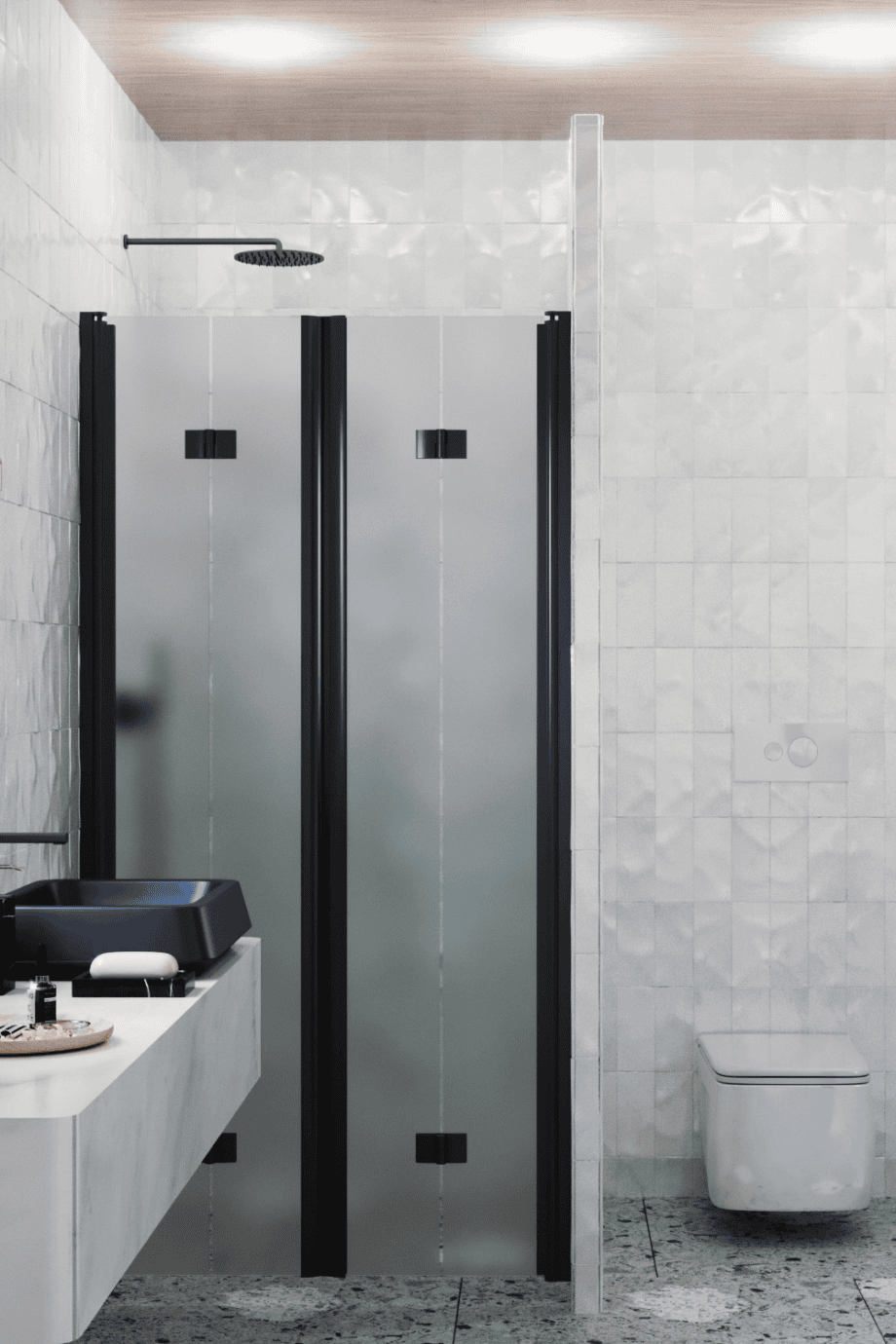 Alcove shower screen Hietakari Infinia 245, black frame, satin frosted glass Alcove shower screen Hietakari Infinia 245, black frame, satin frosted glass