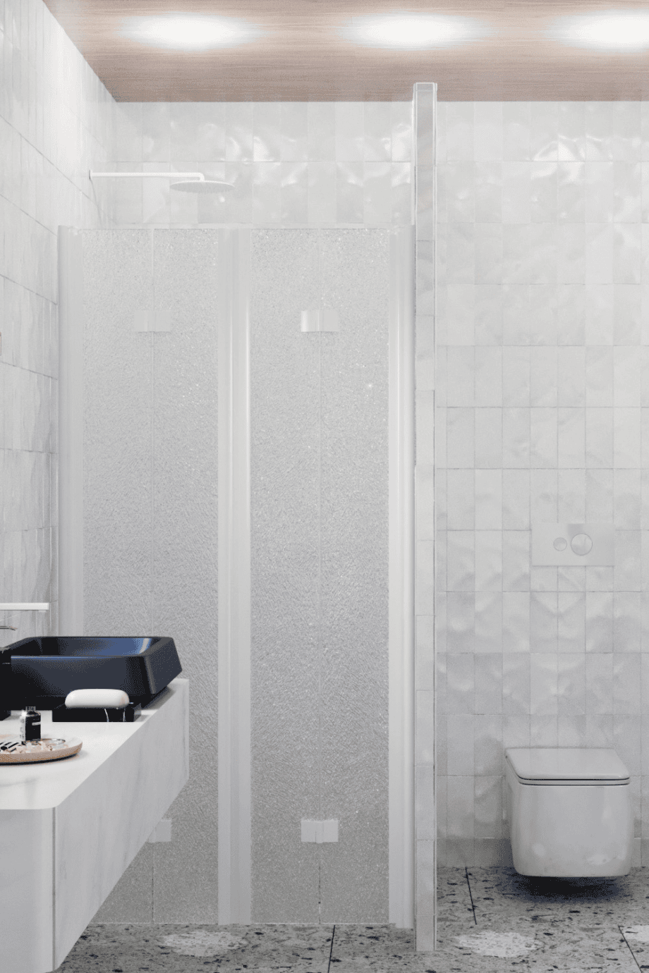 Alcove shower screen Hietakari Infinia 245, white frame, Chinchilla patterned glass Alcove shower screen Hietakari Infinia 245, white frame, Chinchilla patterned glass