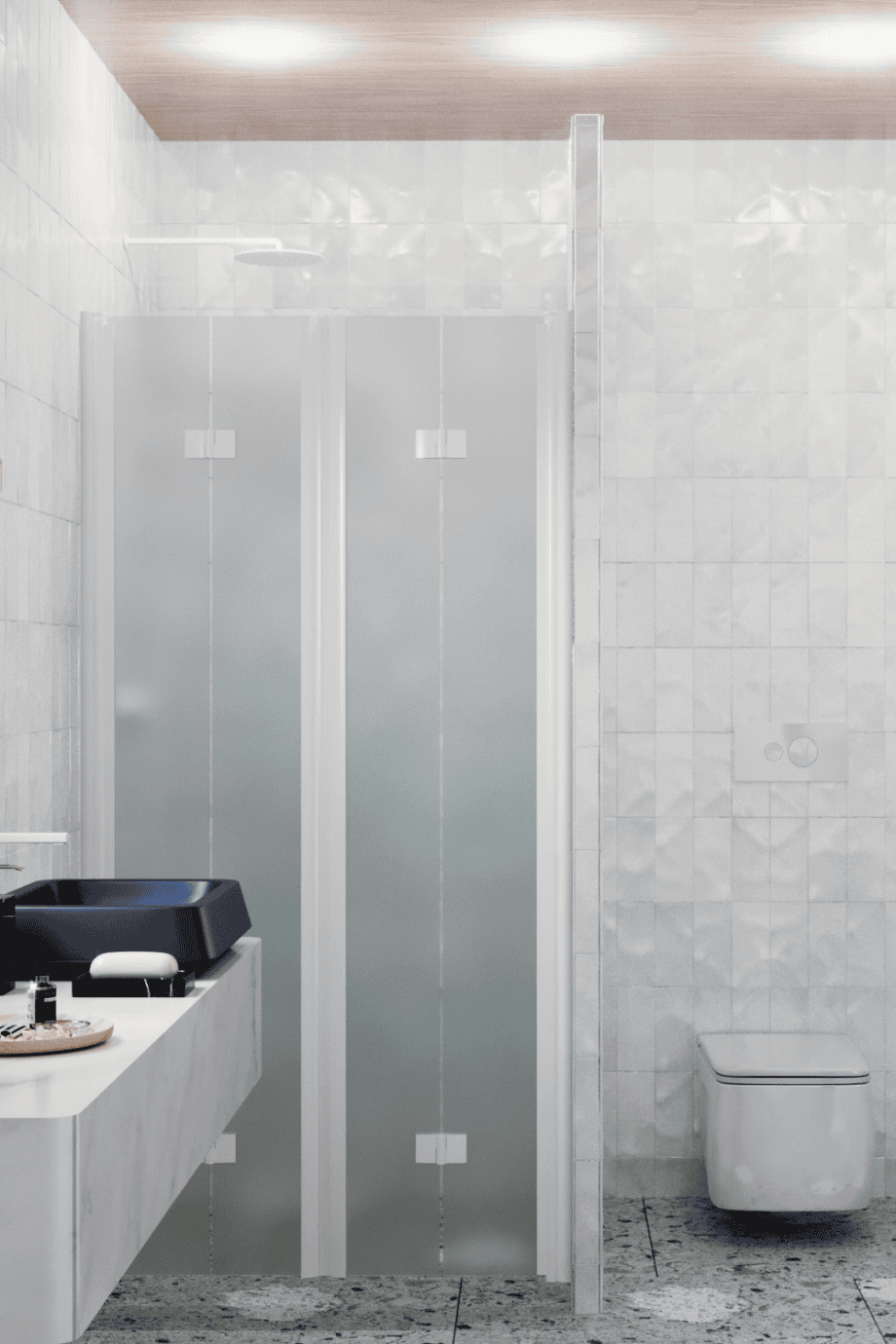 Alcove shower screen Hietakari Infinia 245, white frame, satin frosted glass Alcove shower screen Hietakari Infinia 245, white frame, satin frosted glass
