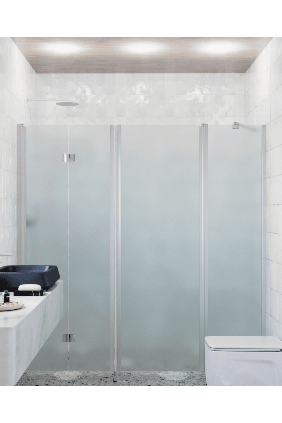 Alcove shower screen Hietakari Infinia 246, aluminium frame, satin frosted glass Alcove shower screen Hietakari Infinia 246, aluminium frame, satin frosted glass
