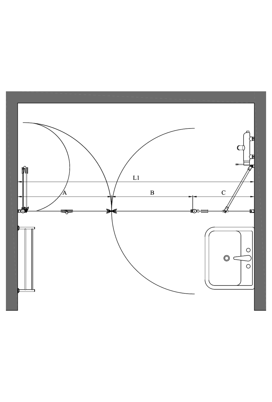 Alcove shower screen Hietakari Infinia 246, folding door + hinged door with fixed part – 2