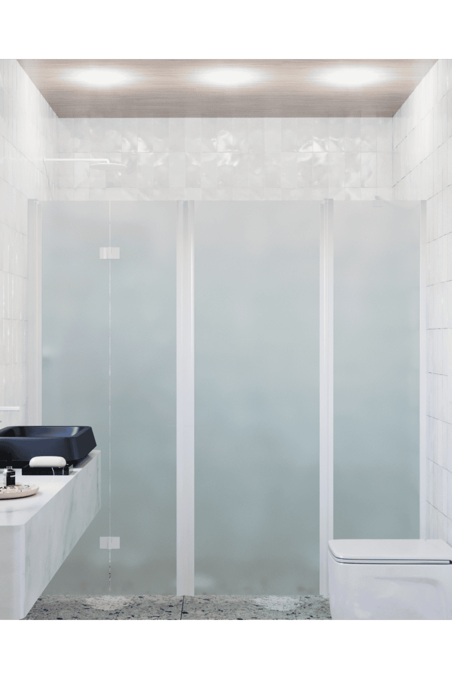 Alcove shower screen Hietakari Infinia 246, white frame, satin frosted glass Alcove shower screen Hietakari Infinia 246, white frame, satin frosted glass