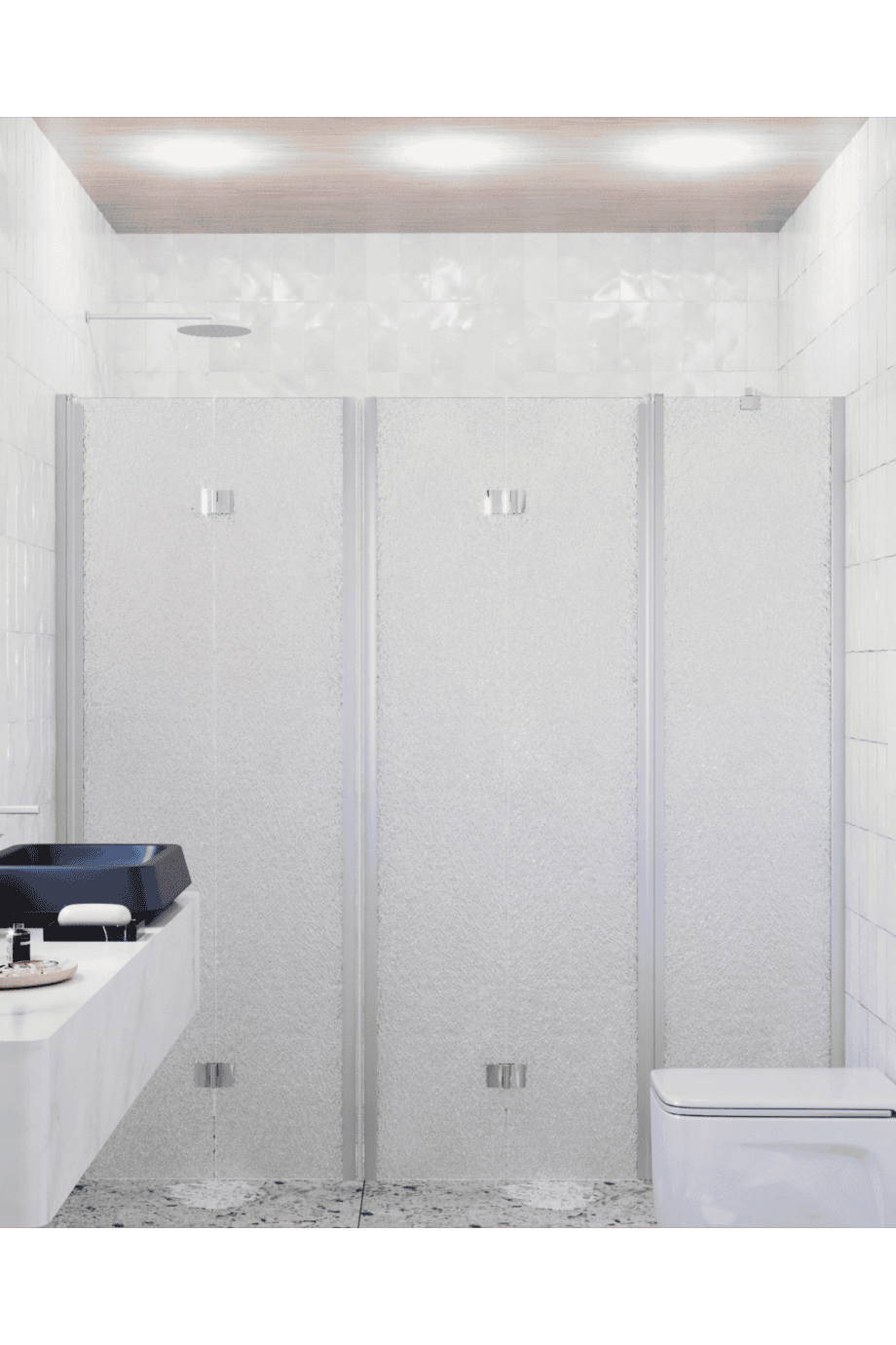 Alcove shower screen Hietakari Infinia 247, aluminium frame, Chinchilla patterned glass Alcove shower screen Hietakari Infinia 247, aluminium frame, Chinchilla patterned glass