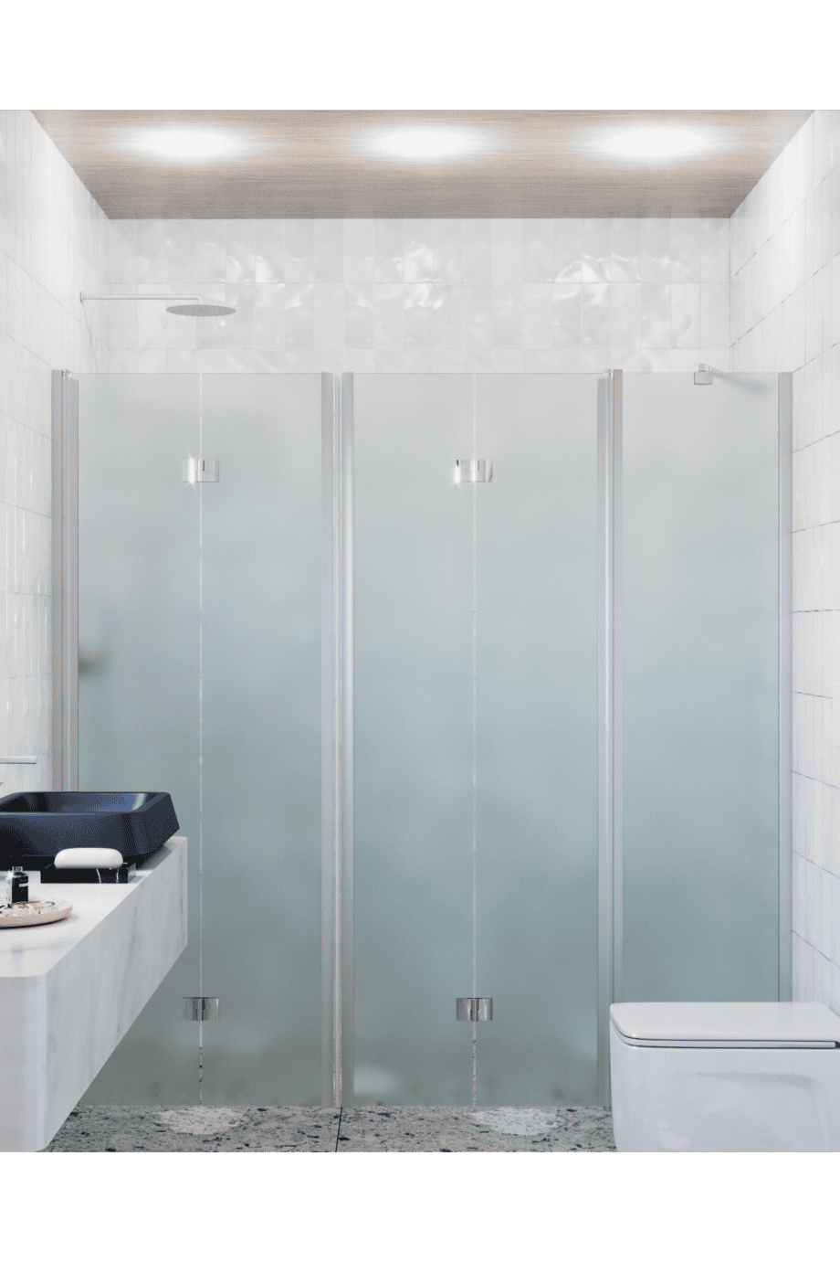 Alcove shower screen Hietakari Infinia 247, aluminium frame, satin frosted glass Alcove shower screen Hietakari Infinia 247, aluminium frame, satin frosted glass