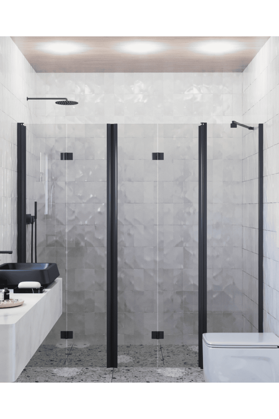 Alcove shower screen Hietakari Infinia 247, black frame, grey tinted glass Alcove shower screen Hietakari Infinia 247, black frame, grey tinted glass