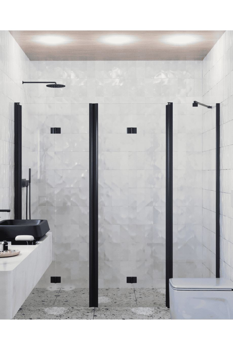Alcove shower screen Hietakari Infinia 247, black frame, clear glass Alcove shower screen Hietakari Infinia 247, black frame, clear glass