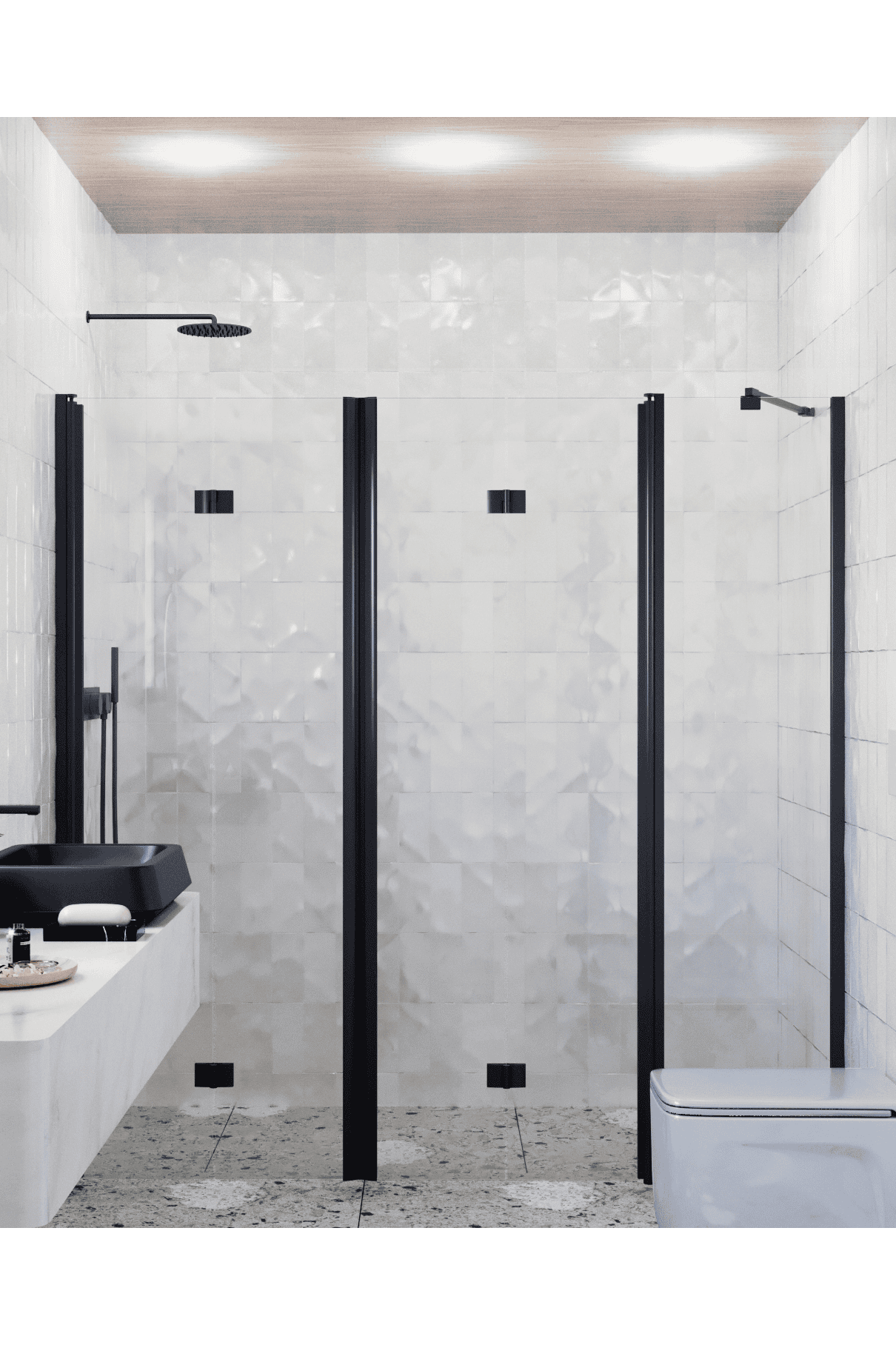 Alcove shower screen Hietakari Infinia 247, black frame, clear glass Alcove shower screen Hietakari Infinia 247, black frame, clear glass